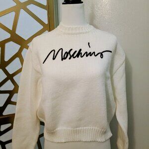 Moschino White Crew Neck Sweater Size 38 and 46 New With Tags